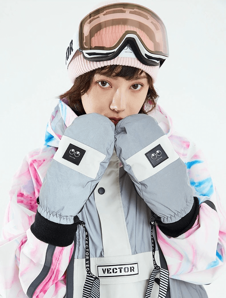 Woman wearing ultralight thickened waterproof women's ski gloves, showcasing anti-slip, windproof design for snowy adventures.